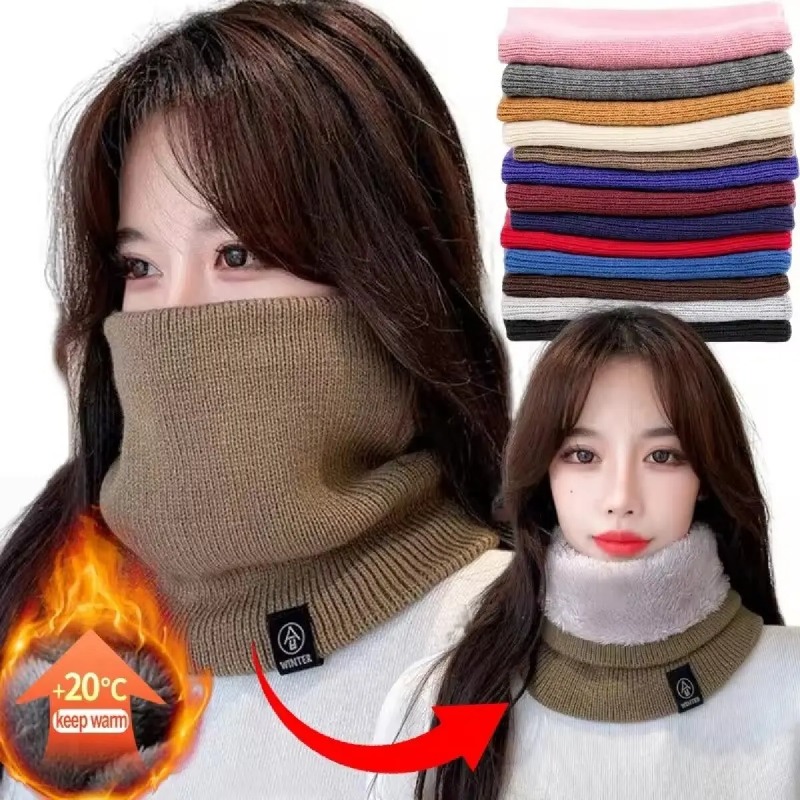 Cycling Buff Neck Warmer - Solid Winter Plush Muffler Woolen Knitting
