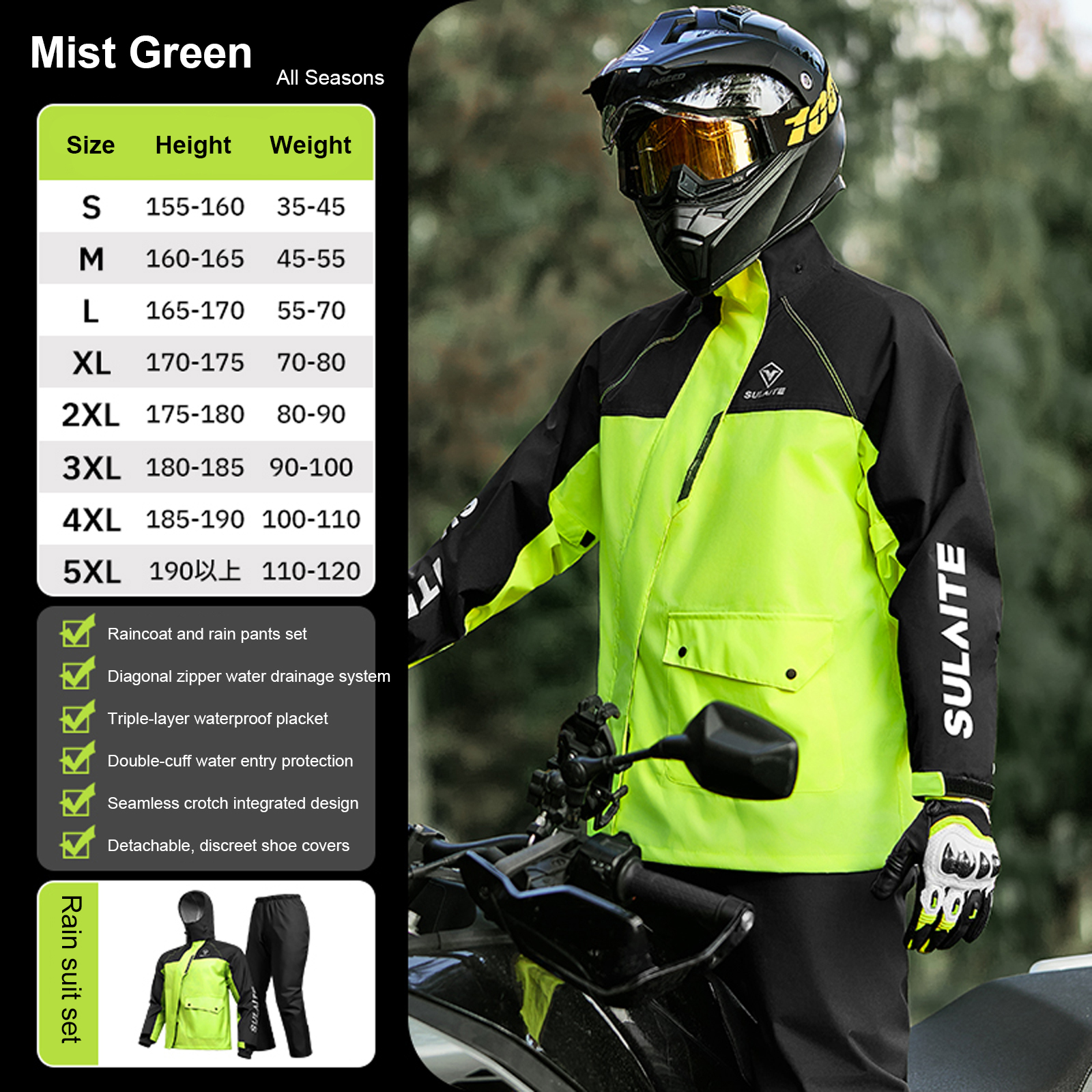 Motorcycle Rain Suit for Men & - Cycling Gear Rain avaliação e preço